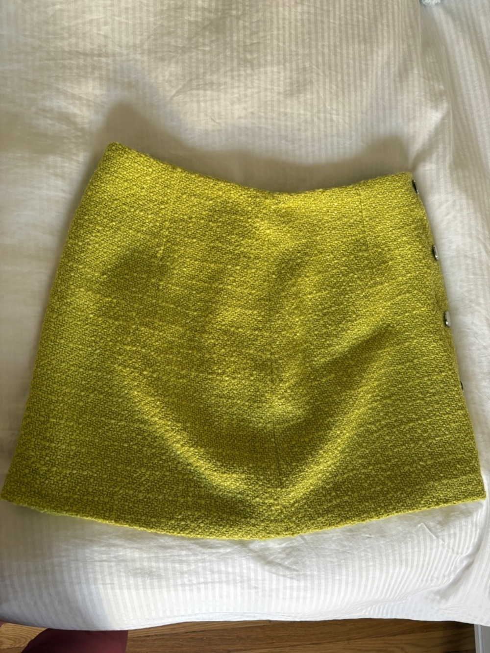 Textured Lime Green Mini Skirt with Side Buttons